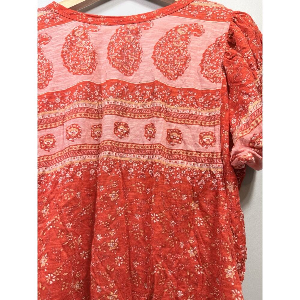 Free People Floral Scoop Neck Puff Short Sleeve low back Tunic Blouse XS - Picture 6 of 13